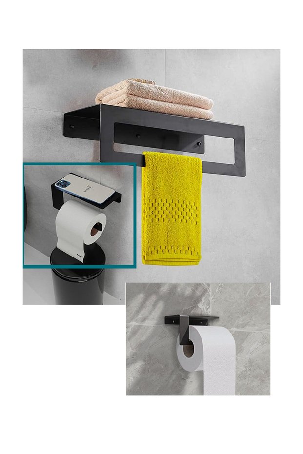 Home Set of 2 Metal Bathroom Towel Rack and Toilet Paper Hanger Set