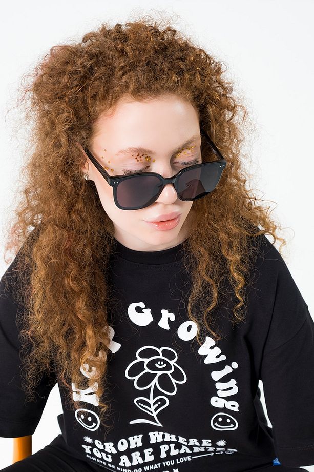 Eazy Siyah Keep Growing Unisex Extra Oversize Baskılı Kısa Kollu T-shirt - 5