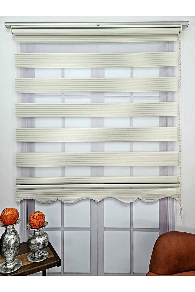 Krem Pliseli Zebra Stor Perde Alüminyum Kasalı Mz482 - 3