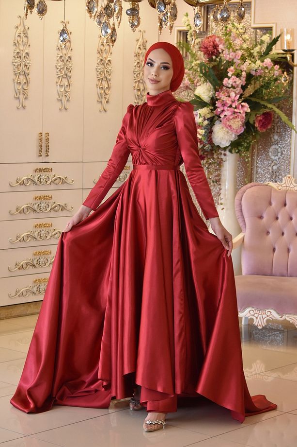 Sümbül Kırmızı Abiye Elbise - 4