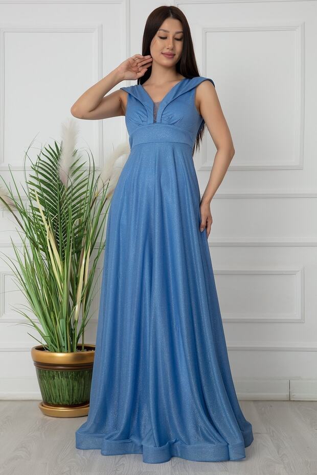 Simli Tül Uzun Abiye Elbise 13280 - 4