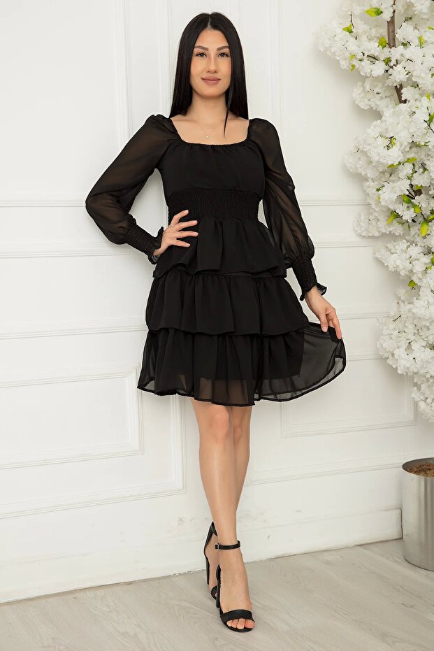 Kat Kat Volanlı Şifon Elbise - 3