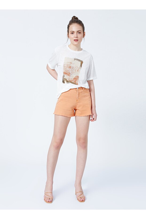 Marissa Normal Bel Basic Düz Turuncu Kadın Şort - 1