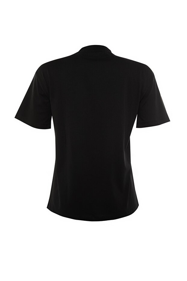 Siyah %100 Pamuk Basic Regular/Normal Kalıp Dik Yaka Örme T-Shirt TWOAW20TS0096 - 12