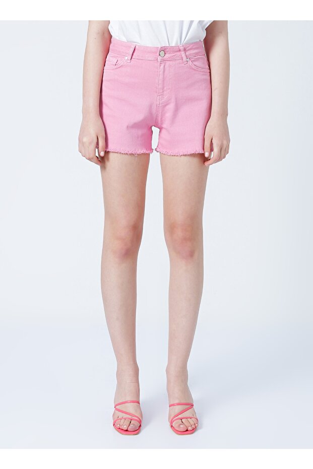Marissa Normal Bel Basic Düz Pembe Kadın Şort - 4