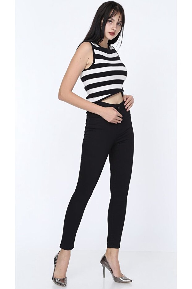 Solmayan Siyah Yüksek Bel Skinny Jeans - 1