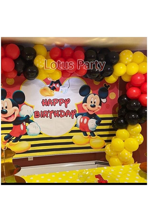 100 Pieces - Mickey Mouse Themed Balloon Chain Set - ( Yellow - Black - Red )