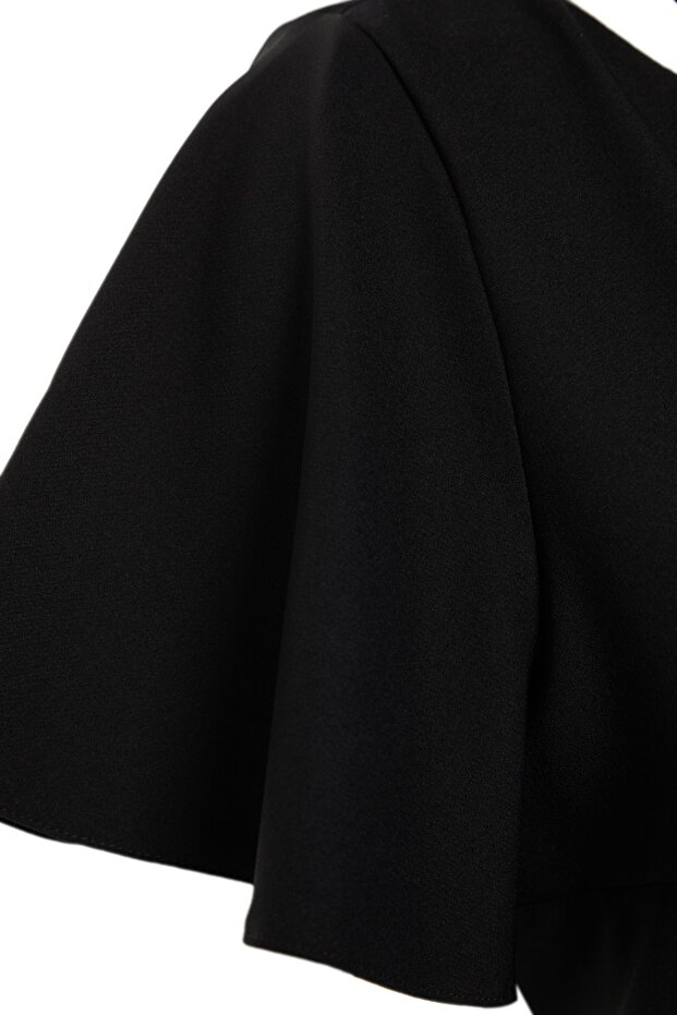 Siyah Fitted/Vücuda Oturan Dokuma Kolları Volanlı Astarlı Midi Elbise TBBSS22EL1626 - 8