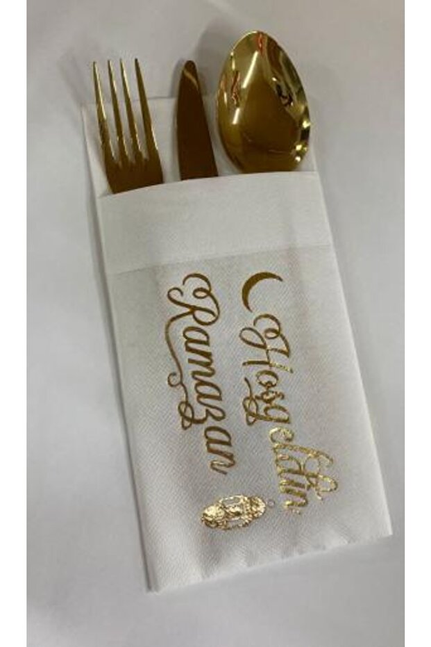 Gold Gilded White Welcome Ramadan Pocket Air Touch Napkin 12 Pcs 40x40