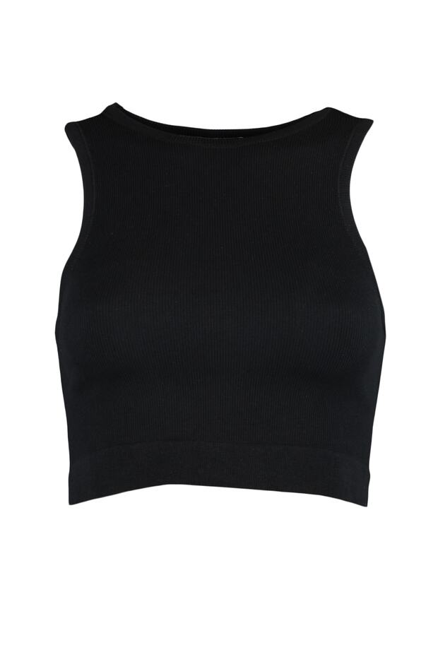 Siyah Seamless/Dikişsiz Fitilli ve Hafif Destekli/Şekillendirici Örme Spor Sütyeni TWOSS21SS0024 - 6