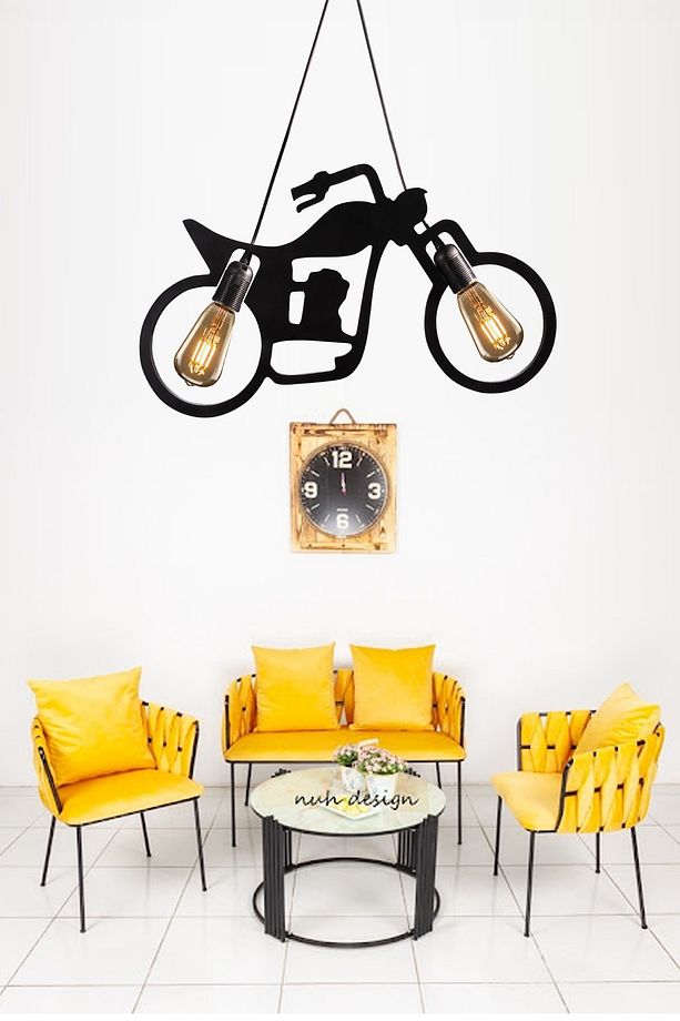 Çapır Motor Bisiklet Avize Sarkıt Modern Rustik Dekoratif Retro 2 Li Lamba - 1