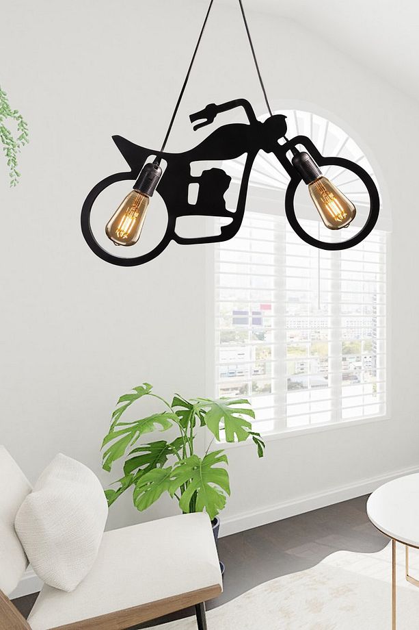 Çapır Motor Bisiklet Avize Sarkıt Modern Rustik Dekoratif Retro 2 Li Lamba - 5