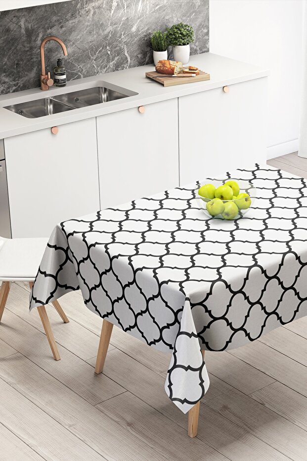 Black and White Ogea Patterned Decorative Tablecloth