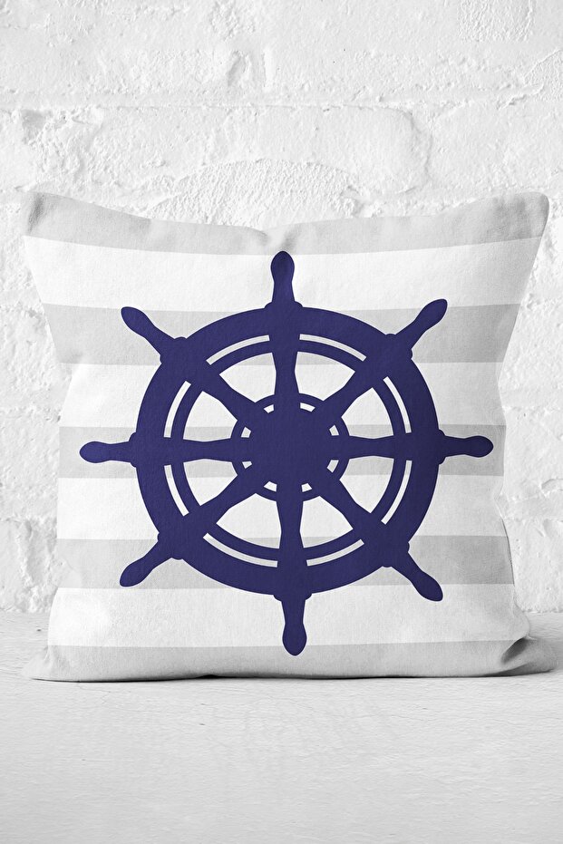 Gray White Striped Anchor Patterned Digital Printed Modern Pillow Throw Pillow Cover