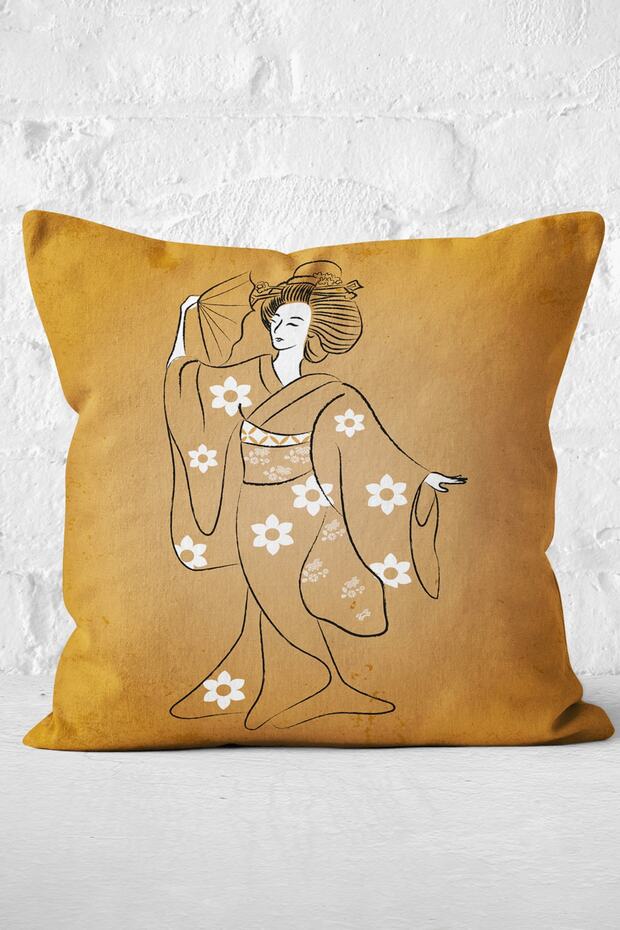 Traditional Japanese Female Figure Digital Printed Special Design Decorative Modern Throw Pillow Cover