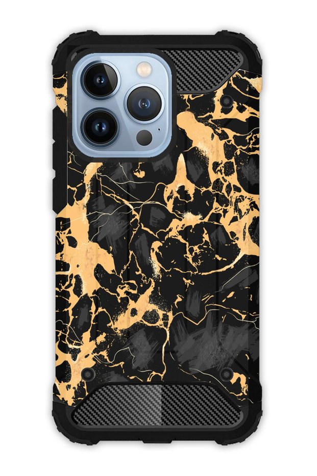 iPhone 13 Pro Compatible Case Tank Full Protection Antishock - Honeycomb Marble