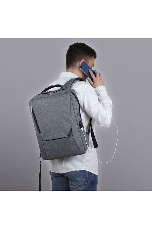 Smart Bag Active Usb Şarj Girişli Slim Notebook Laptop Sırt Çantası Gri - 3