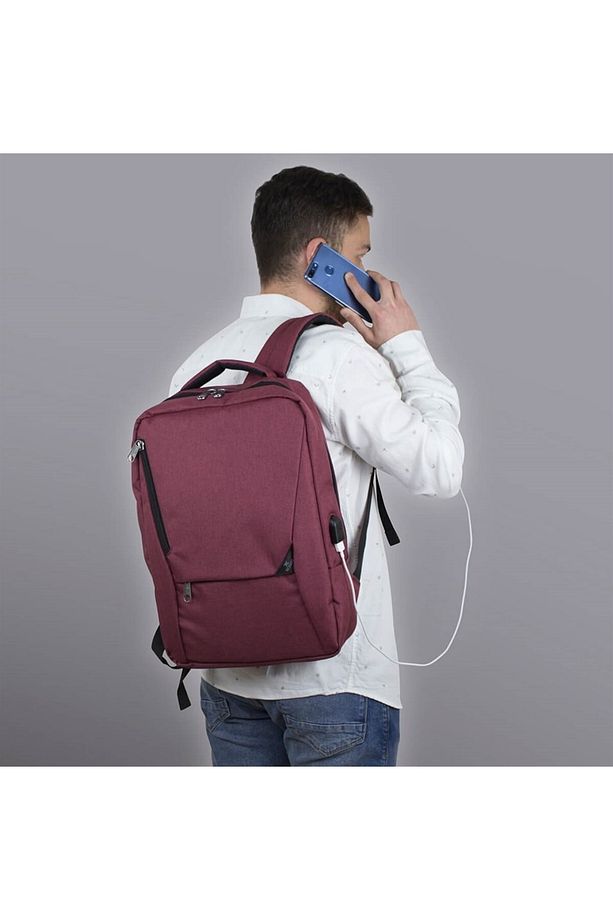 Smart Bag Active Usb Şarj Girişli Slim Notebook Laptop Sırt Çantası Bordo - 3