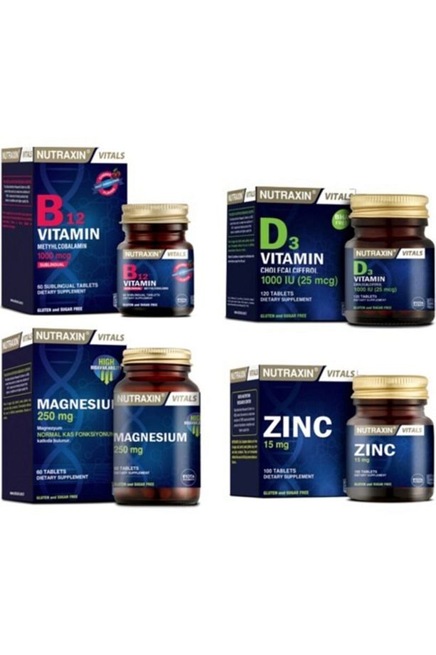 B12 Vitamini 60 Dilaltı Tableti+d3 Vitamini 120 Tablet+magnezyum 60 Tablet+çinko 15mg 100 T - 1