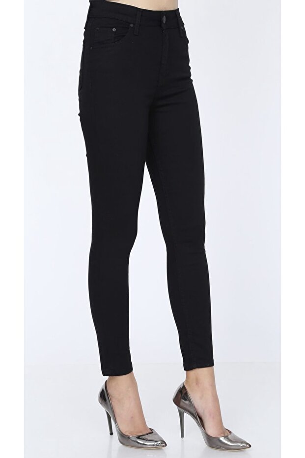 Solmayan Siyah Yüksek Bel Skinny Jeans - 4
