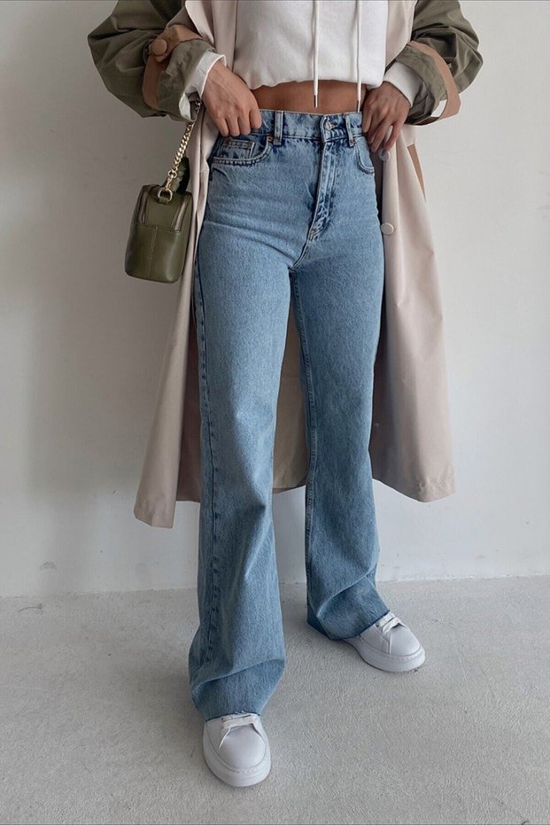 Lycra Women's Blue Super High Waist Wide Leg Denim Jeans Palazzo Pants