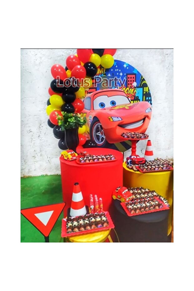 50 Pieces - Lightning Mcqueen Themed Balloon Chain Set ( Black - Yellow - Red )