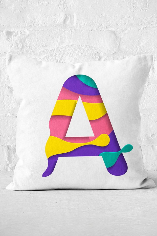 Watercolor Motif Letter A Digital Printed Pillow Cushion Cover