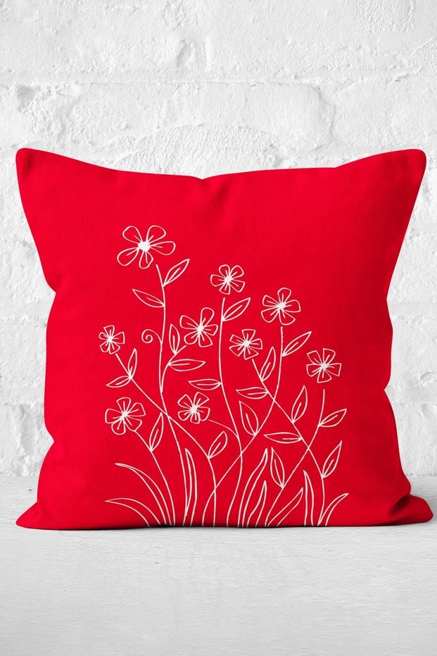 Floral Pattern on Red Background Throw Pillow Cover