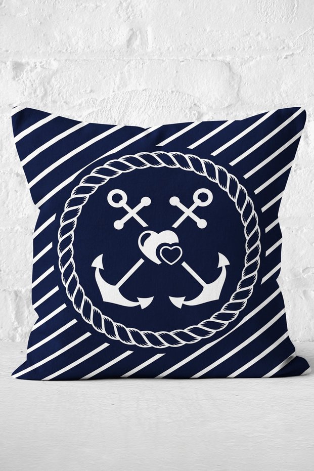Digital Printed Modern Pillow Cushion Cover with Anchor Pattern on Colorful Floor