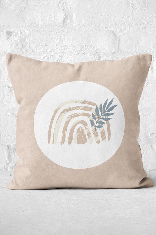 Digital Printed Modern Pillow Throw Pillow Cover with Onedraw Drawing Leaf Pattern on Pastel Background