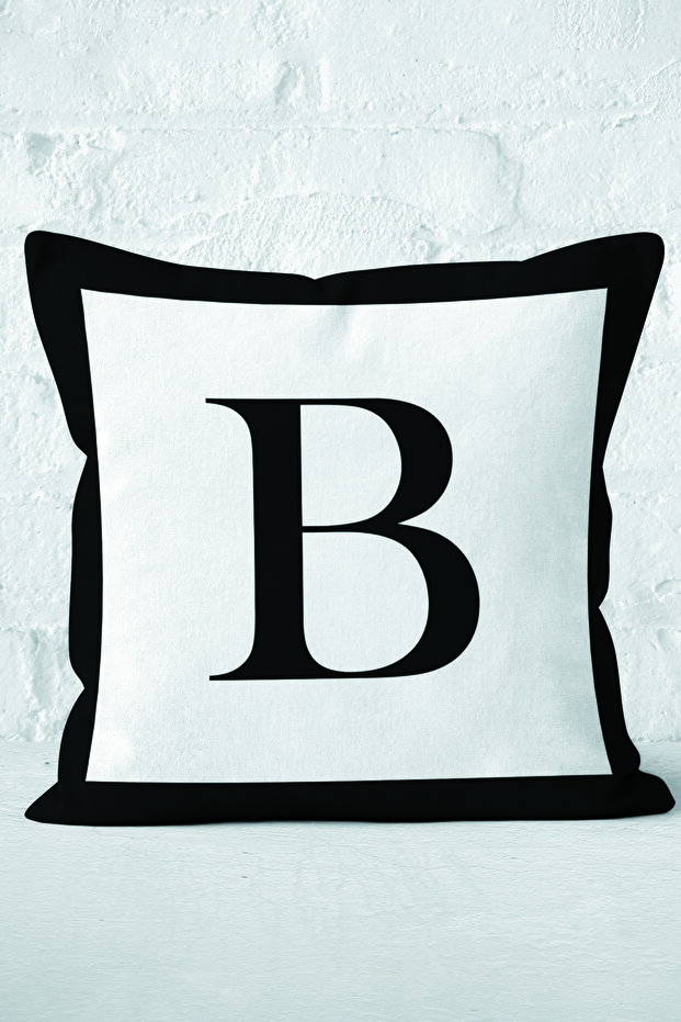 Black and White Framed Letter B Digital Printed Pillow Cushion Cover