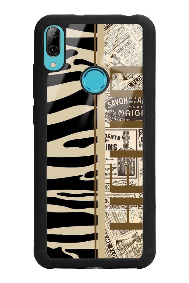 Huawei Y6 (2019) Glossy Phone Case with Zebra Newspaper Design
