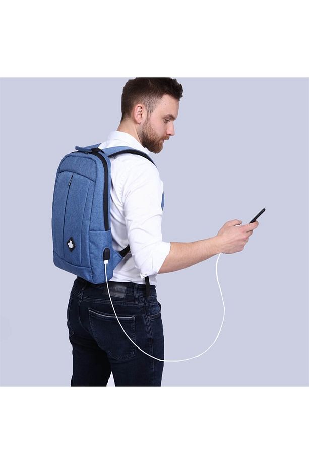 Smart Bag Galaxy Usb Şarj Girişli Notebook Laptop Sırt Çantası Mavi - 1