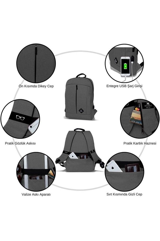 Smart Bag Galaxy Usb Şarj Girişli Notebook Laptop Sırt Çantası Mavi - 8