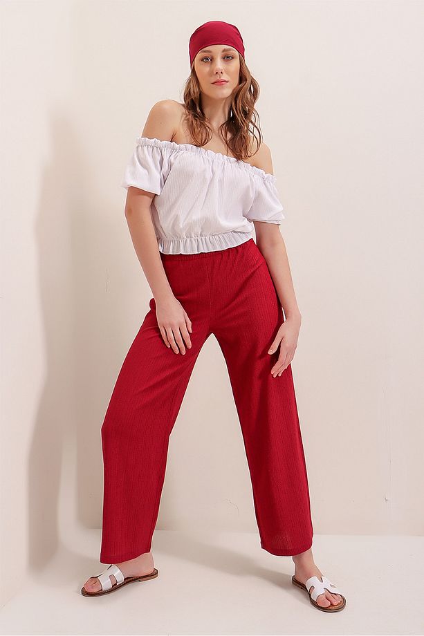 6543 Örme Pantolon - Kırmızı - 2