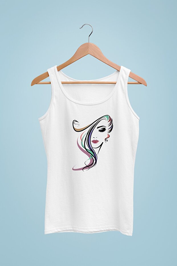 Women's White Strap T-shirt Female Face Digital Printed 100% Cotton