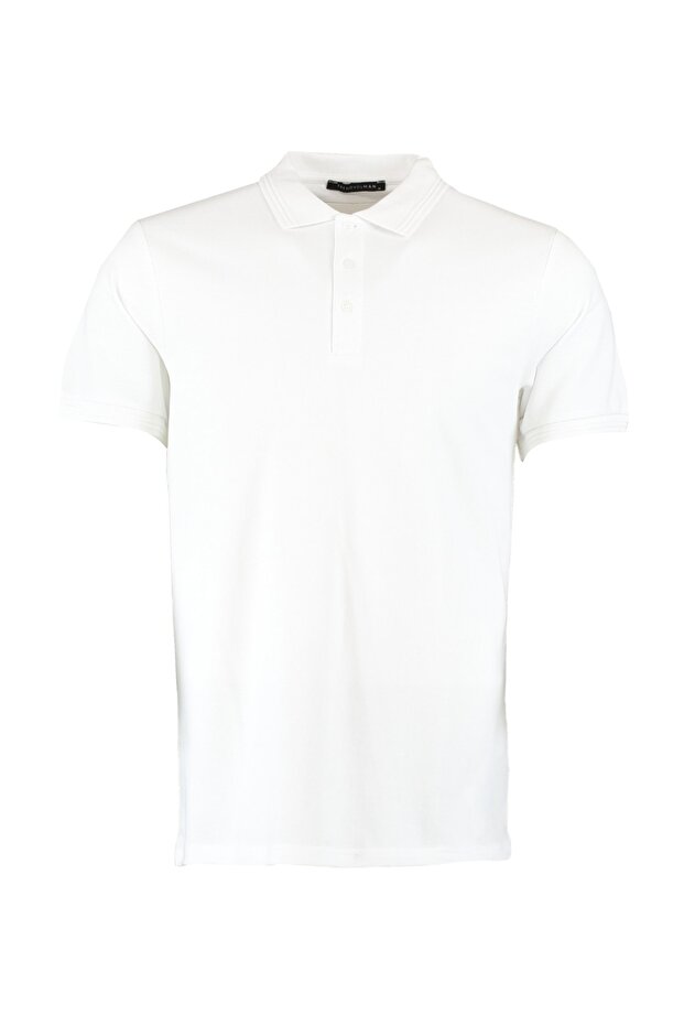 Beyaz Slim/Dar Kesim Yakası Çizgili Basic %100 Pamuk Polo Yaka T-shirt TMNSS20PO0009 - 6