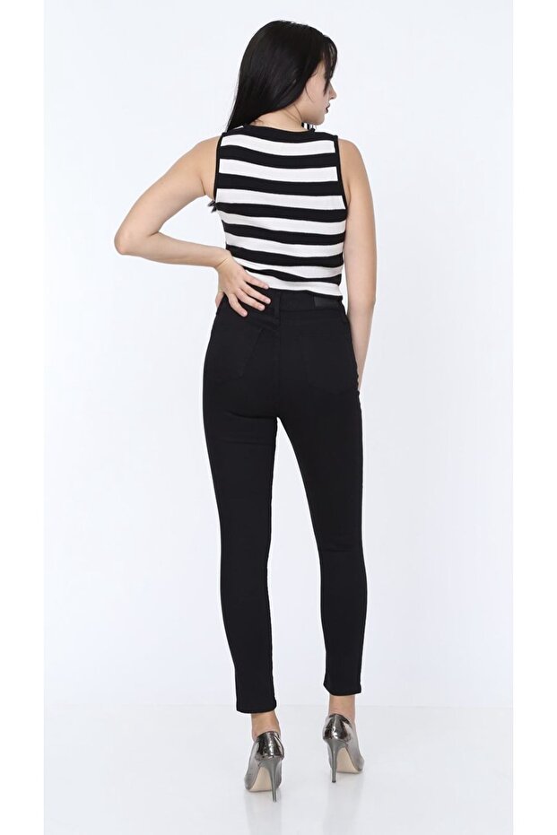 Solmayan Siyah Yüksek Bel Skinny Jeans - 3