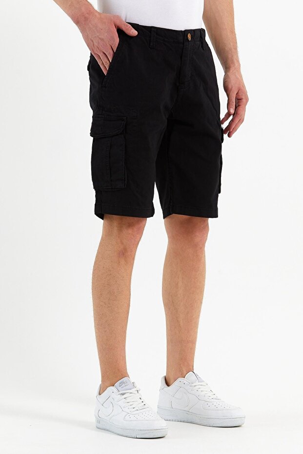 Men's Cotton Bermuda Cargo Multi-Pocket Black Shorts