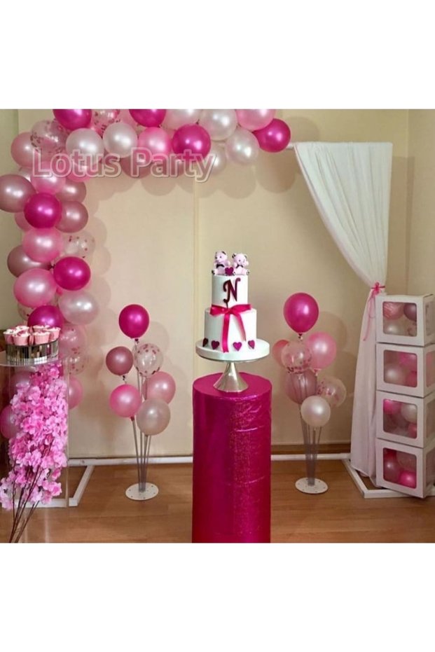 50 Pieces - Balloon Chain Set (Dried Rose - Fuchsia - Pink - Transparent Balloon)