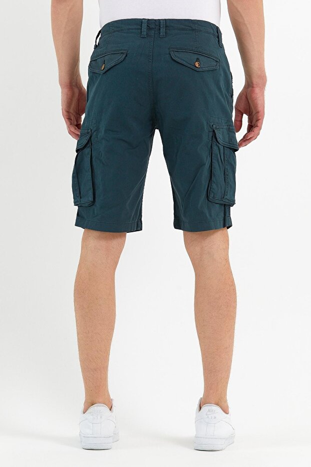 Erkek Pamuklu Bermuda Kargo Çok Cepli Petrol Şort - 7