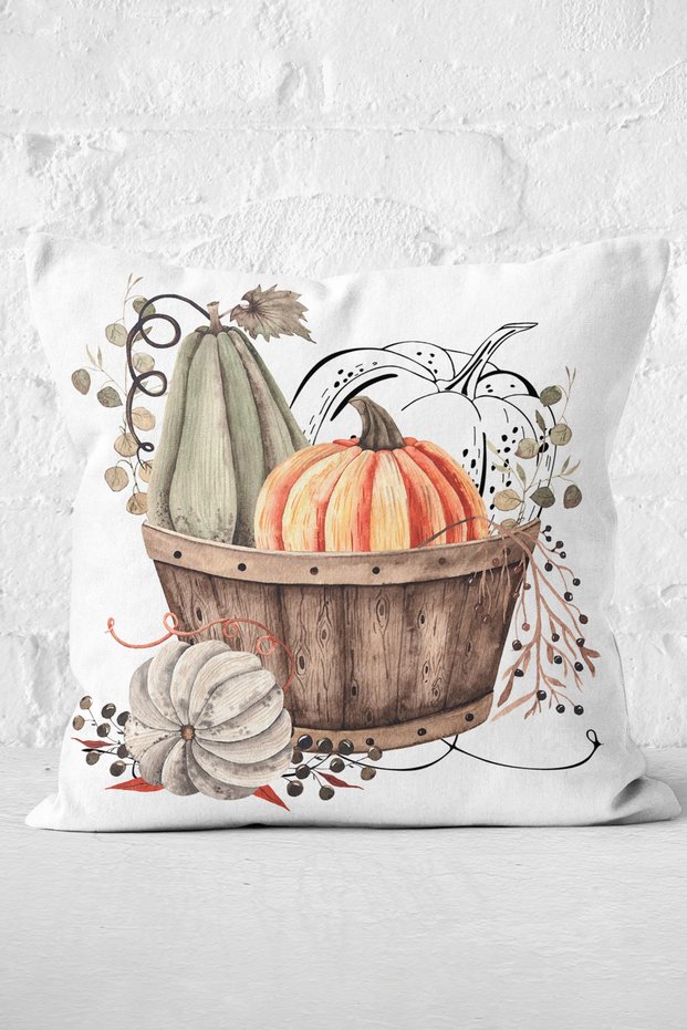 Colorful Pumpkin Patterned Digital Printed Modern Pillow Cushion Cover on White Background