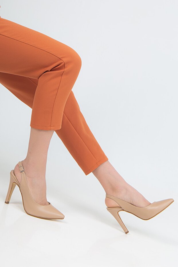 Women's Stiletto Thin Heeled Nude Faux Leather Shoes