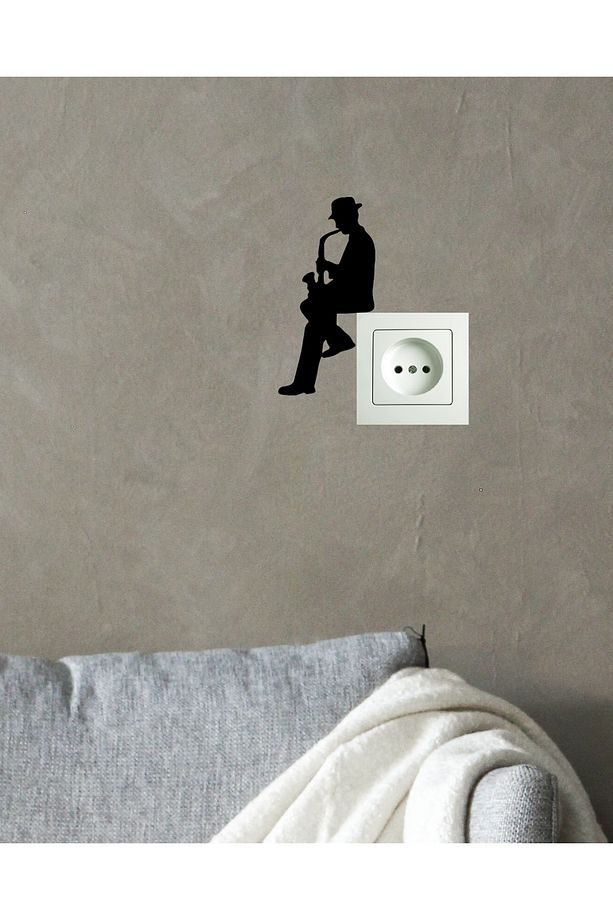 Dekoratif Siyah Saksafon Adam Priz Süsü Lazer Kesim 3mm Mdf Sticker - 1