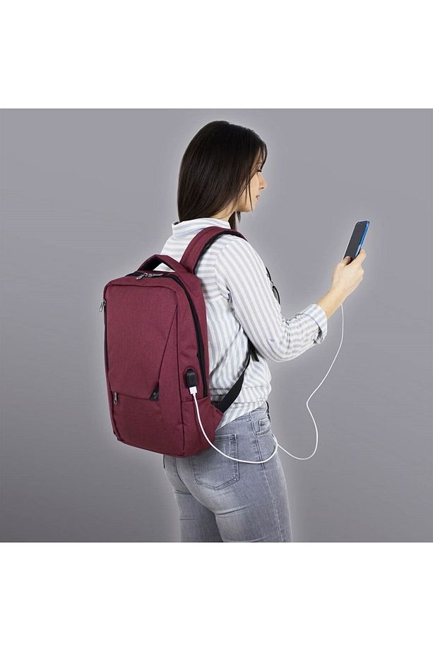Smart Bag Active Usb Şarj Girişli Slim Notebook Laptop Sırt Çantası Bordo - 1