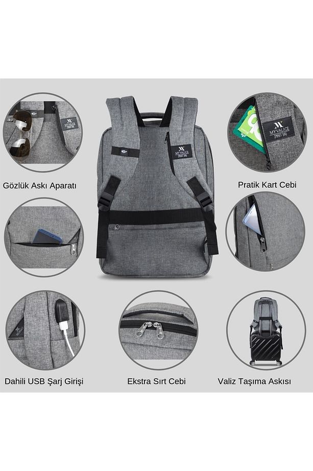 Smart Bag Active Usb Şarj Girişli Slim Notebook Laptop Sırt Çantası Bordo - 8