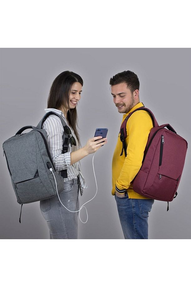 Smart Bag Active Usb Şarj Girişli Slim Notebook Laptop Sırt Çantası Bordo - 9