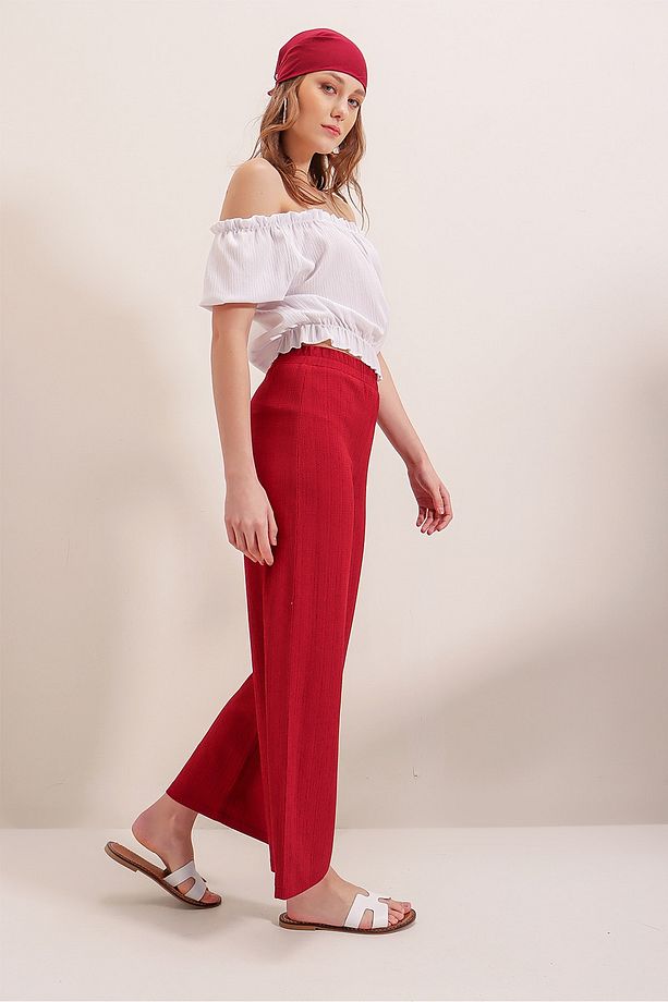 6543 Örme Pantolon - Kırmızı - 3