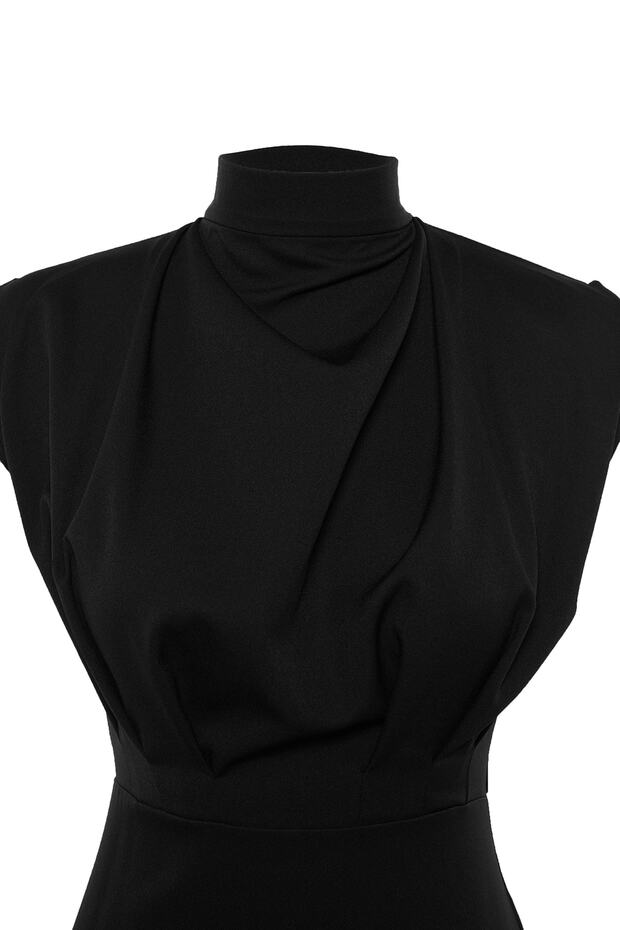 Állványgallér fekete Midi ceruzaszoknya ruha - TWOAW20EL0311 - 8