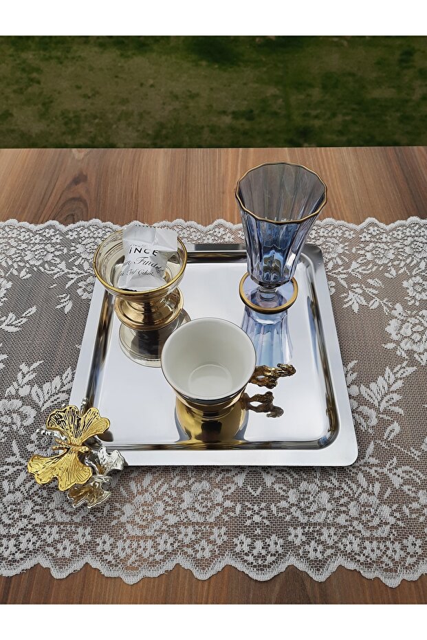 Stainless Steel Square Modern Tea Coffee Presentation Tray with One Butterfly